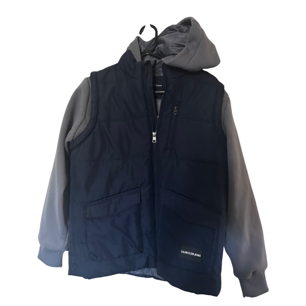 New Calvin Klein Boys XL 18/20 Dark Blue and Light Gray Hooded Jacket - Picture 2 of 7
